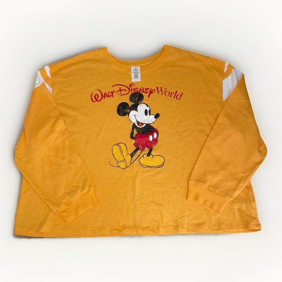 NWOT WALT DISNEY WORLD Mickey Mouse Yellow Cropped Sweatshirt Plus Size: 3XL - Picture 1 of 7